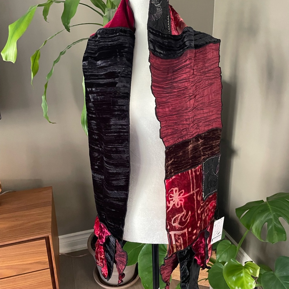 Elegant Black and Red Patchwork Scarf